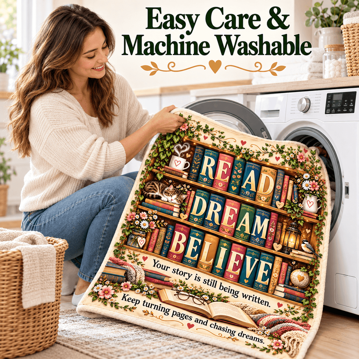 Read Dream Believe Book Lover Blanket – Inspirational Reading Gift – Cozy Plush Fleece – 50"×60"