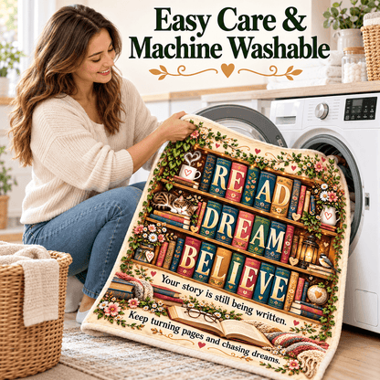 Read Dream Believe Book Lover Blanket – Inspirational Reading Gift – Cozy Plush Fleece – 50"×60"