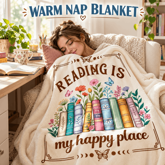 Reading Is My Happy Place Book Lover Blanket – Floral Reading Gift for Women & Daughters – 50"×60"