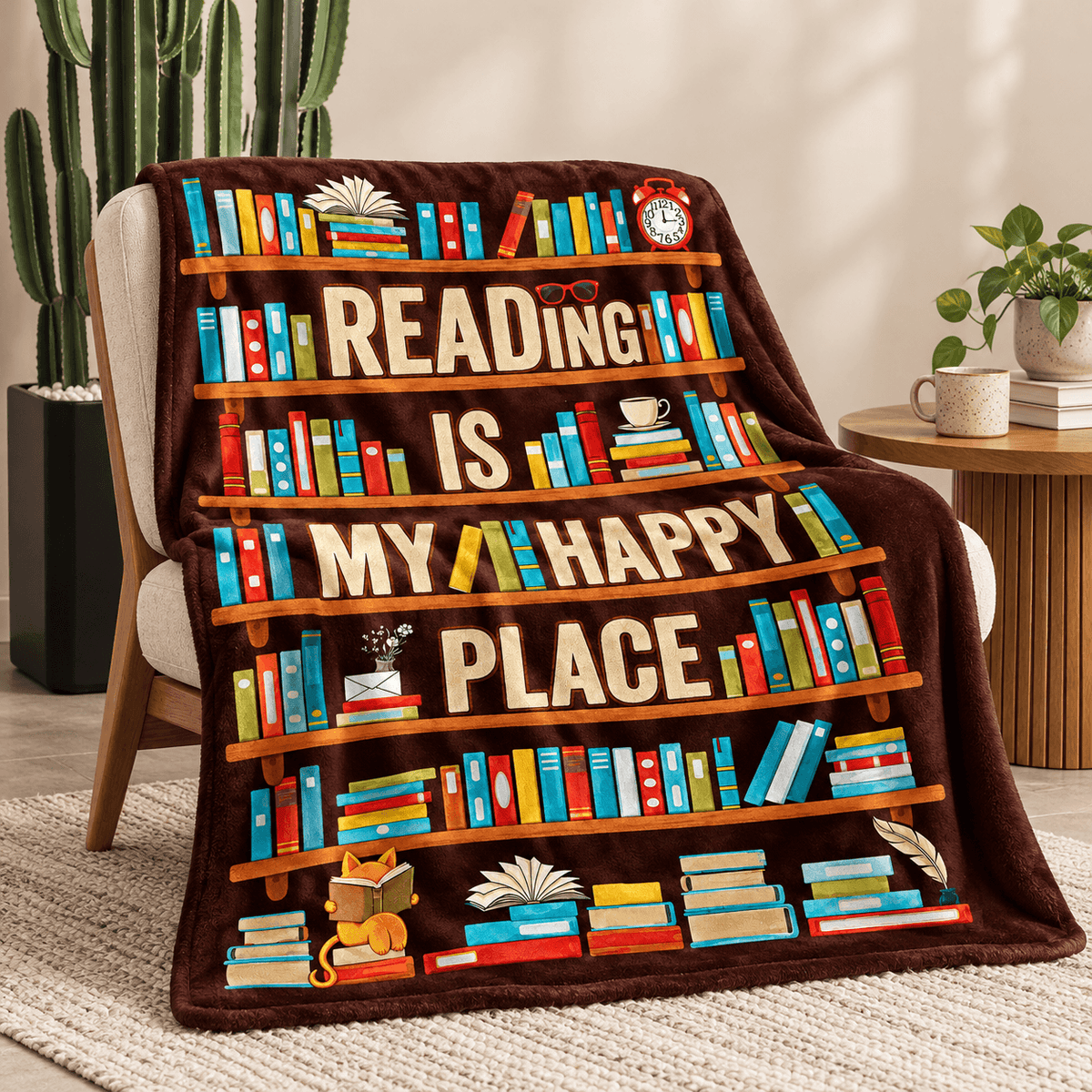 Reading Is My Happy Place Book Lover Blanket – Cozy Reading Gift for Women & Daughters –  50"×60"