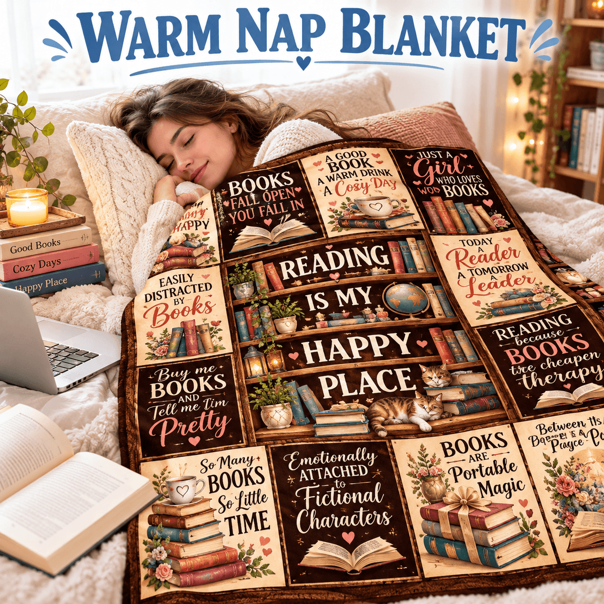 Reading Is My Happy Place Book Lover Blanket – Cozy Reading Gift for Women & Daughters – 50