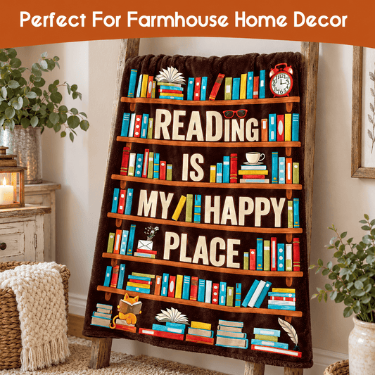 Reading Is My Happy Place Book Lover Blanket – Cozy Reading Gift for Women & Daughters –  50"×60"