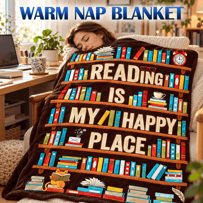 Reading Is My Happy Place Book Lover Blanket – Cozy Reading Gift for Women & Daughters –  50"×60"