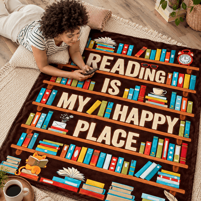 Reading Is My Happy Place Book Lover Blanket – Cozy Reading Gift for Women & Daughters –  50"×60"