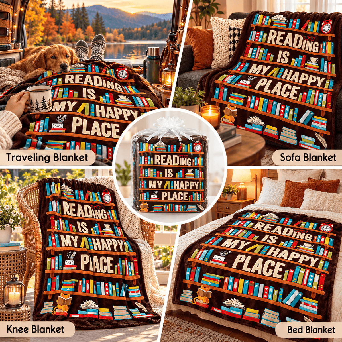 Reading Is My Happy Place Book Lover Blanket – Cozy Reading Gift for Women & Daughters –  50"×60"