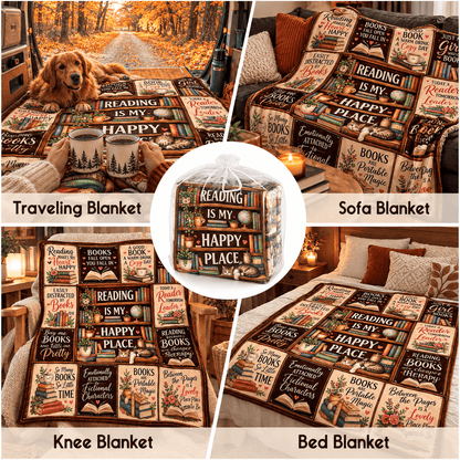 Reading Is My Happy Place Book Lover Blanket – Cozy Reading Gift for Women & Daughters – 50