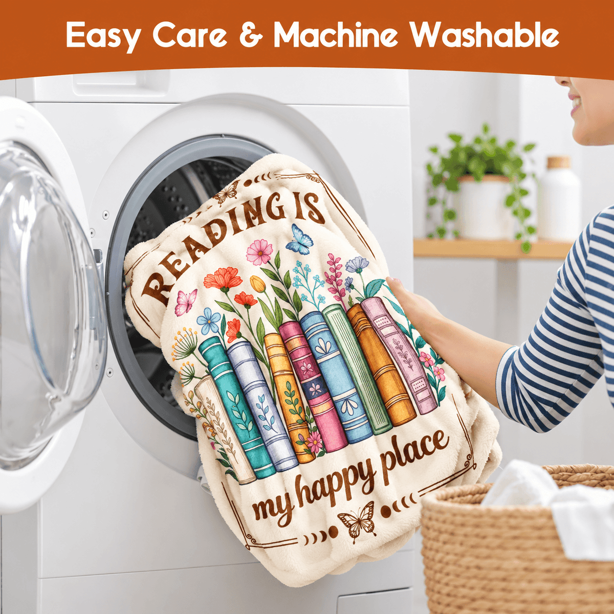 Reading Is My Happy Place Book Lover Blanket – Floral Reading Gift for Women & Daughters – 50"×60"