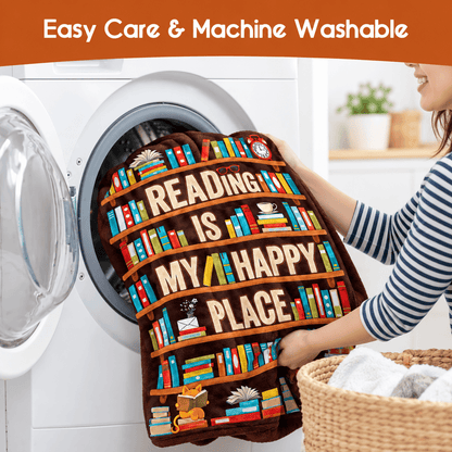 Reading Is My Happy Place Book Lover Blanket – Cozy Reading Gift for Women & Daughters –  50"×60"