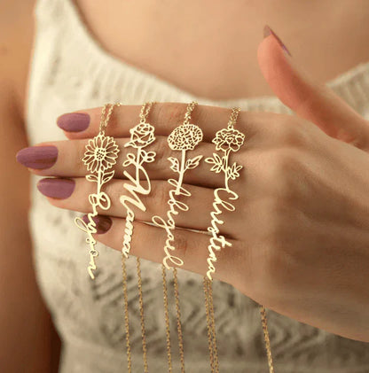 No Rain No Flowers - Love You Now And Forever - Flower Name Necklace