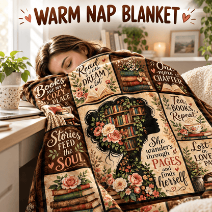 She Wanders Through Pages Book Lover Blanket 50"x60" – Vintage Floral Reading Gift for Women & Daughters