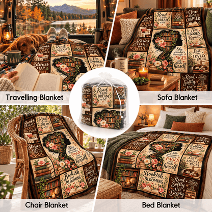She Wanders Through Pages Book Lover Blanket 50"x60" – Vintage Floral Reading Gift for Women & Daughters