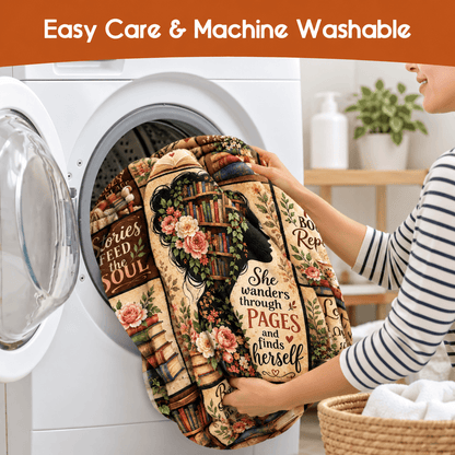 She Wanders Through Pages Book Lover Blanket 50"x60" – Vintage Floral Reading Gift for Women & Daughters