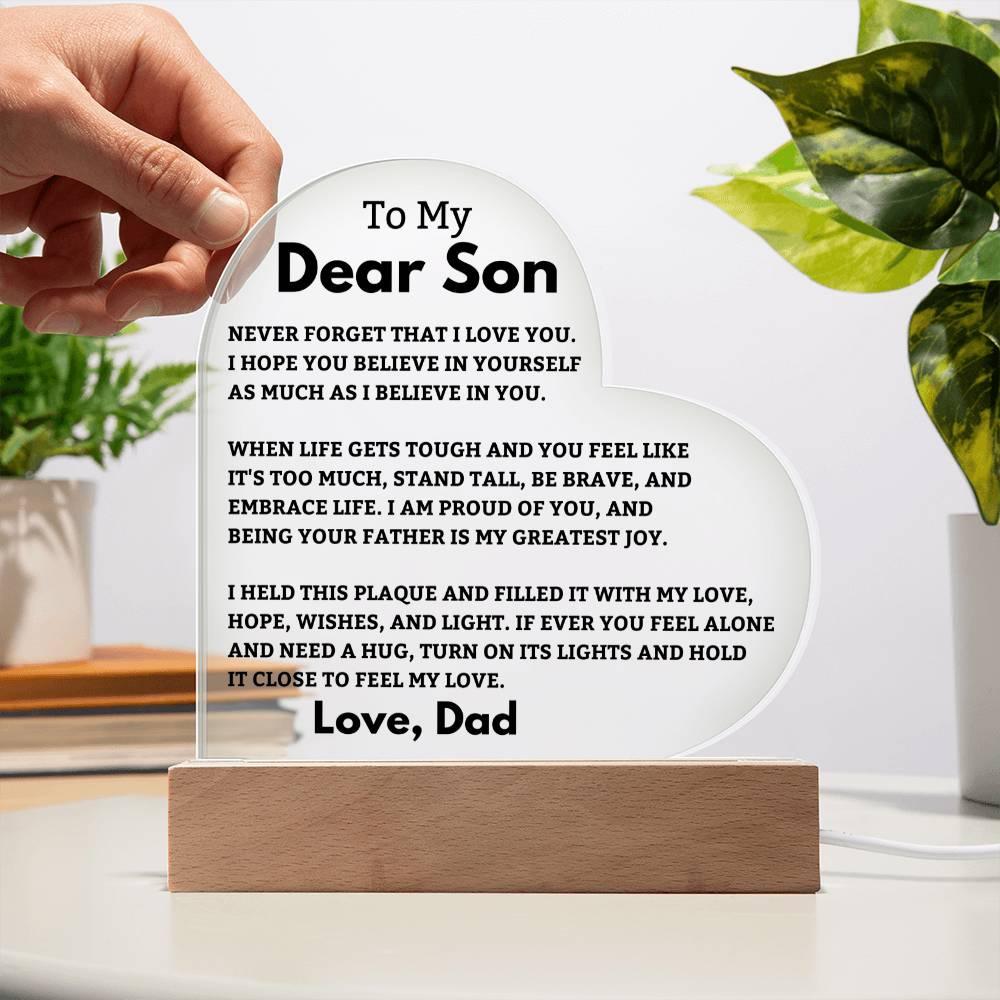 Son Gift- Believe In Yourself-LED Heart Acrylic Plaque- From Dad - Charming Family Gift