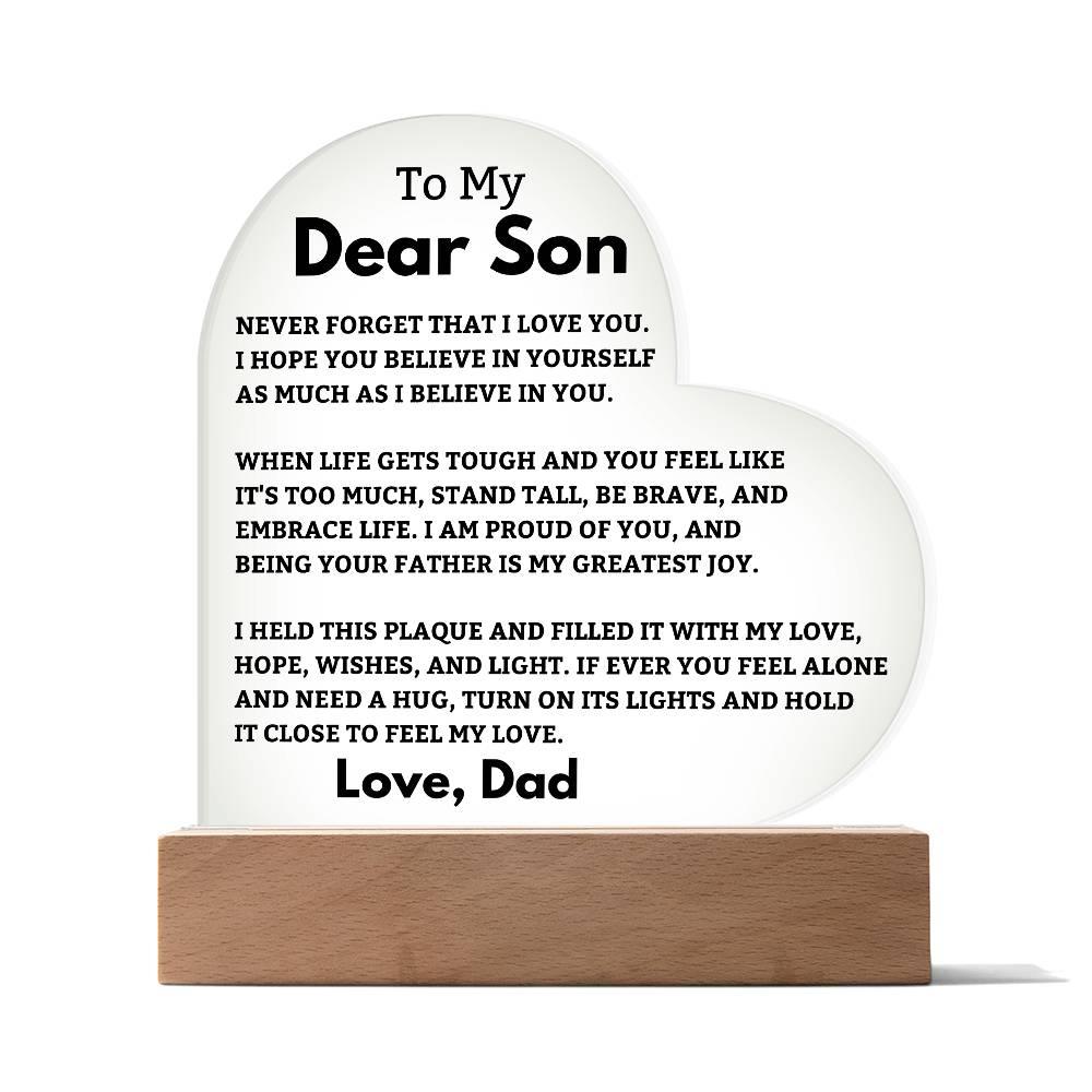 Son Gift- Believe In Yourself-LED Heart Acrylic Plaque- From Dad - Charming Family Gift