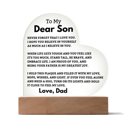 Son Gift- Believe In Yourself-LED Heart Acrylic Plaque- From Dad - Charming Family Gift