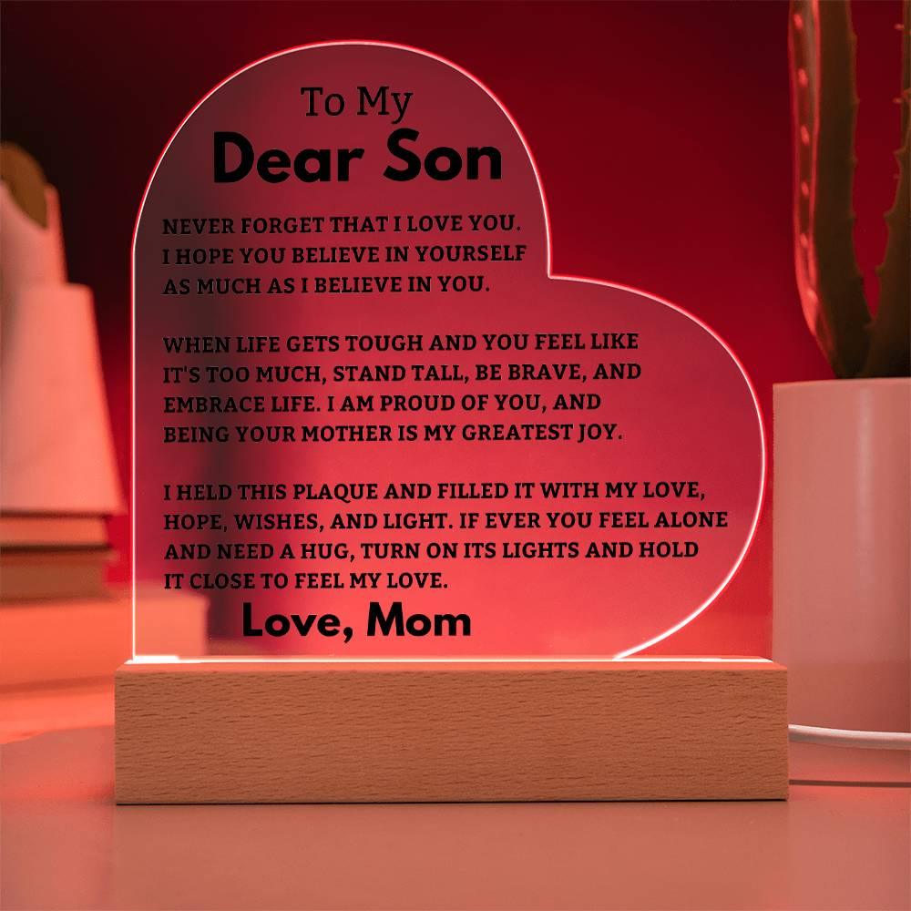 Son Gift- Believe In Yourself- LED Heart Acrylic Plaque- From Mom - Charming Family Gift
