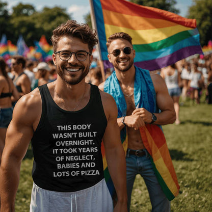 This Body Wasn't Built Overnight Tank Top – Unisex Funny Shirt for Summer, Gym, or Beach