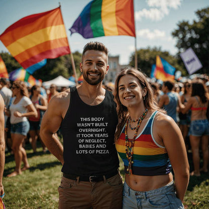 This Body Wasn't Built Overnight Tank Top – Unisex Funny Shirt for Summer, Gym, or Beach