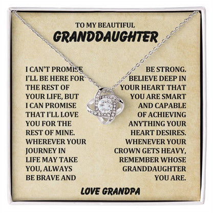 To My Beautiful Granddaughter - Always Be Brave And Be Strong - Love Knot Necklace