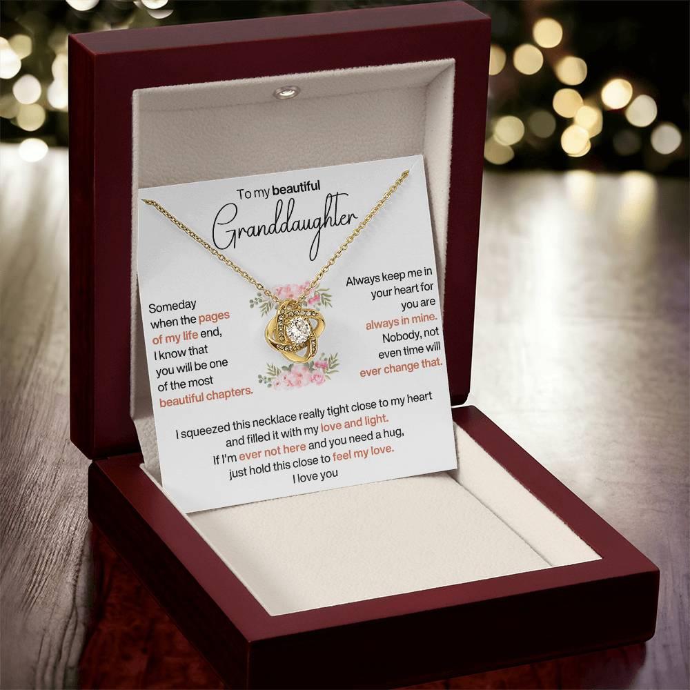 To My Beautiful Granddaughter - the most beautiful chapters- Love Knot Necklace - Charming Family Gift