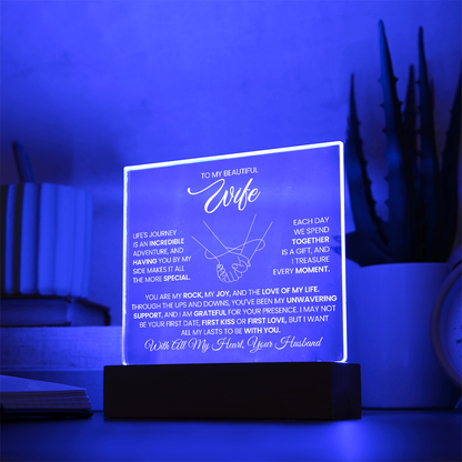 To My Beautiful Wife - Acrylic Square Plaque Gift Set
