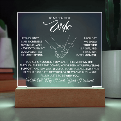 To My Beautiful Wife - Acrylic Square Plaque Gift Set