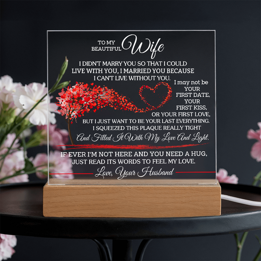 To My Beautiful Wife - Love your Husband -  Acrylic Square Plaque Gift Set