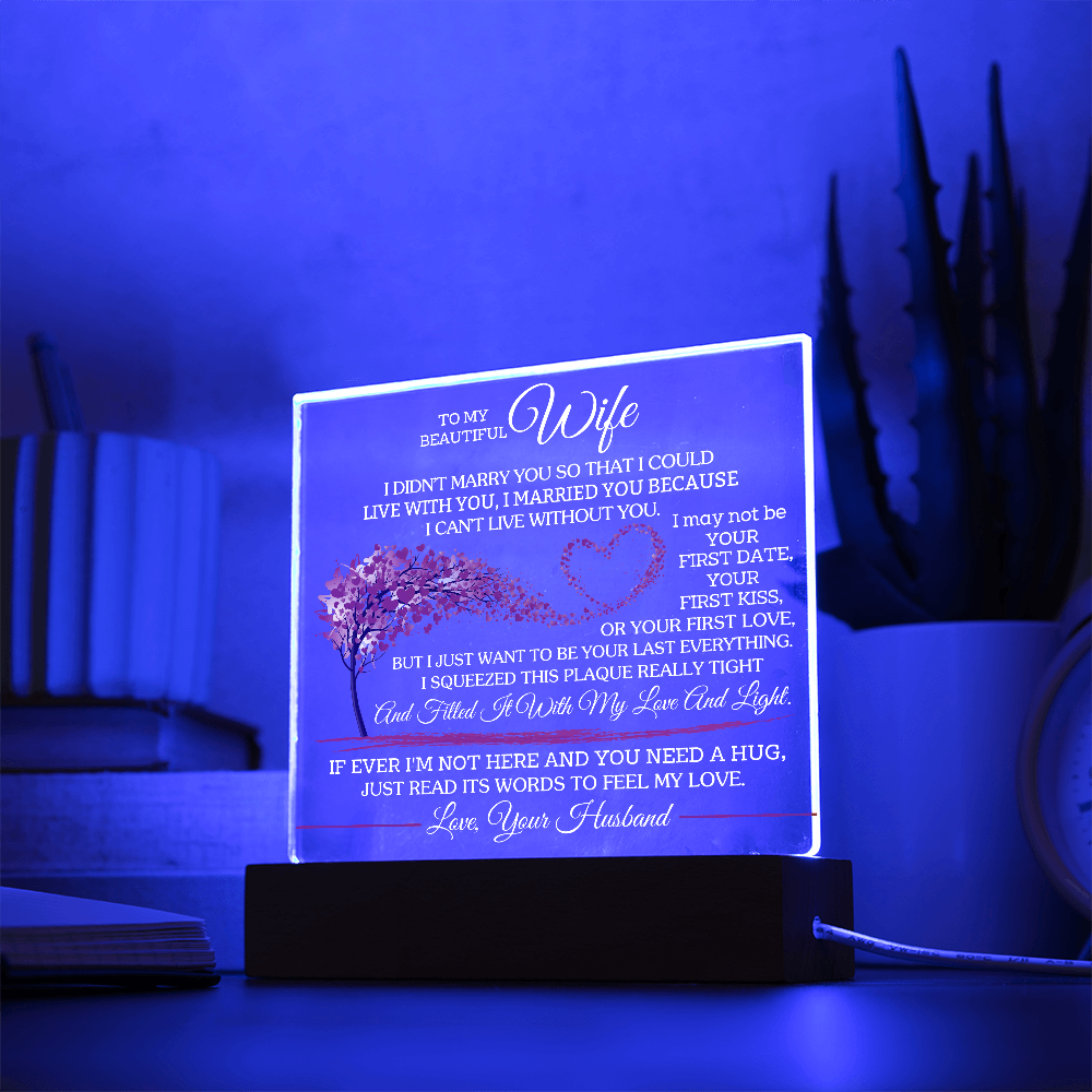 To My Beautiful Wife - Love your Husband -  Acrylic Square Plaque Gift Set