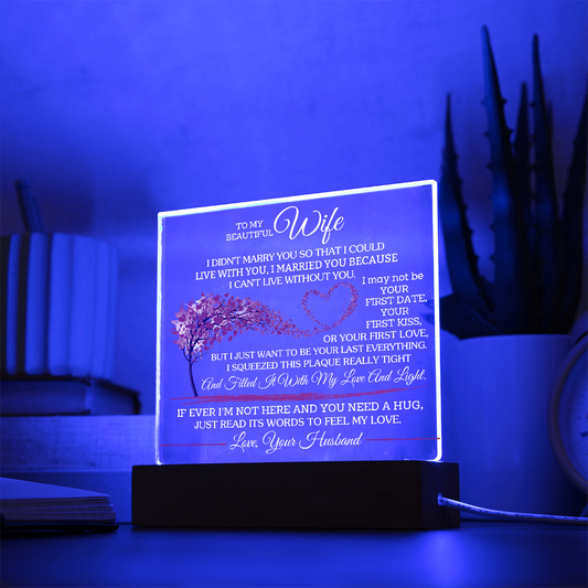 To My Beautiful Wife - Love your Husband -  Acrylic Square Plaque Gift Set