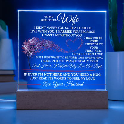 To My Beautiful Wife - Love your Husband -  Acrylic Square Plaque Gift Set