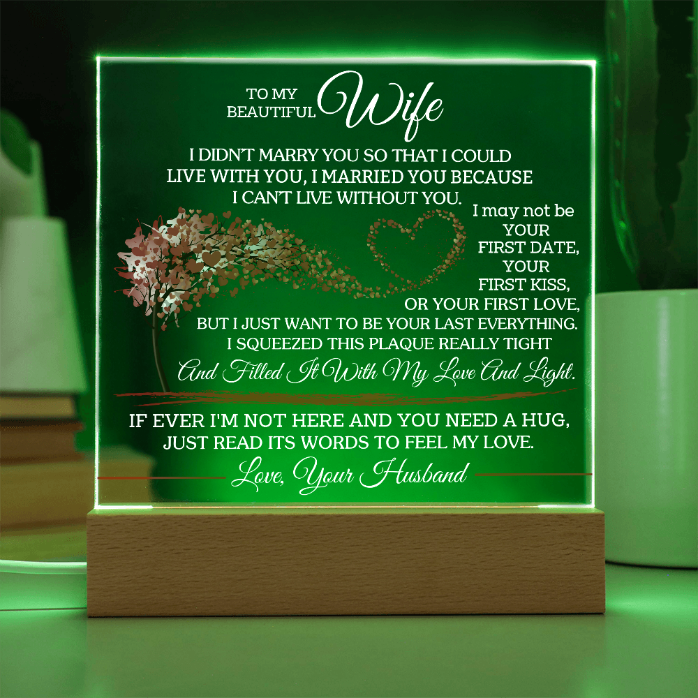 To My Beautiful Wife - Love your Husband -  Acrylic Square Plaque Gift Set