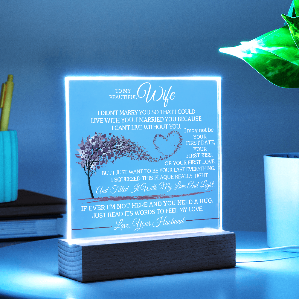 To My Beautiful Wife - Love your Husband -  Acrylic Square Plaque Gift Set