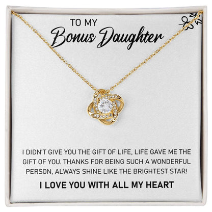 To My Bonus Daughter, Always Shine Like The Brightest Star - Love Knot Necklace
