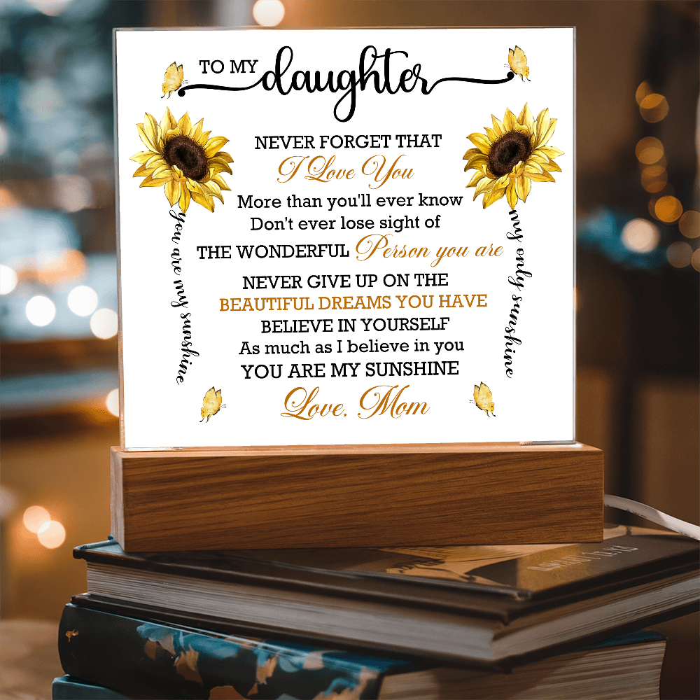 To My Daughter - Love Mom - Acrylic Square Plaque Gift Set