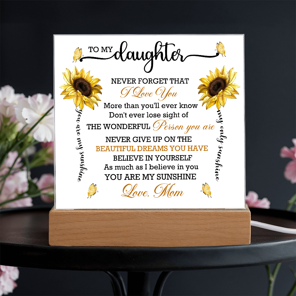 To My Daughter - Love Mom - Acrylic Square Plaque Gift Set