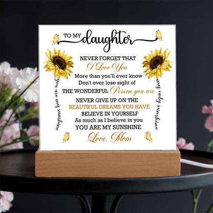 To My Daughter - Love Mom - Acrylic Square Plaque Gift Set