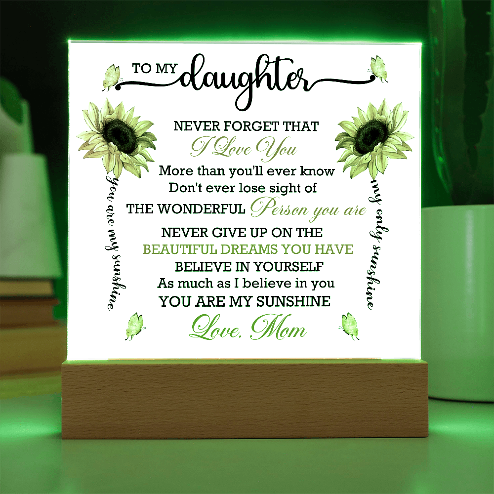 To My Daughter - Love Mom - Acrylic Square Plaque Gift Set