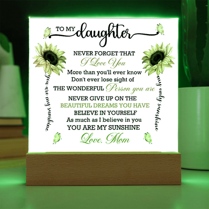 To My Daughter - Love Mom - Acrylic Square Plaque Gift Set