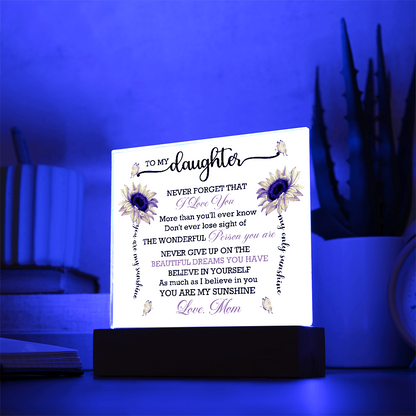 To My Daughter - Love Mom - Acrylic Square Plaque Gift Set