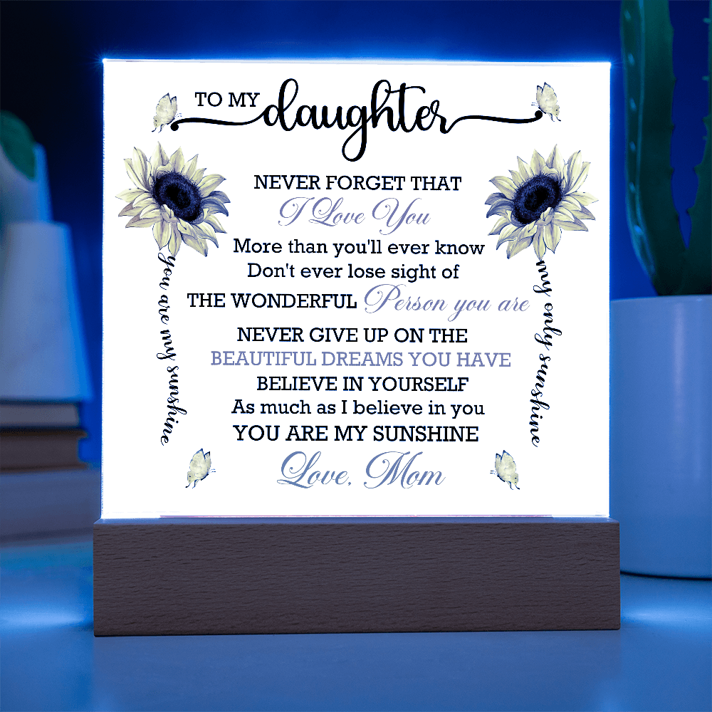To My Daughter - Love Mom - Acrylic Square Plaque Gift Set