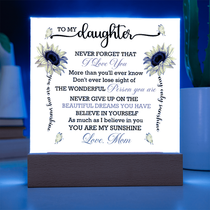 To My Daughter - Love Mom - Acrylic Square Plaque Gift Set