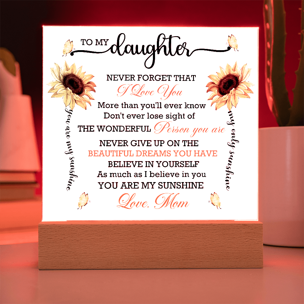 To My Daughter - Love Mom - Acrylic Square Plaque Gift Set