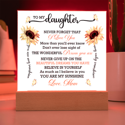 To My Daughter - Love Mom - Acrylic Square Plaque Gift Set