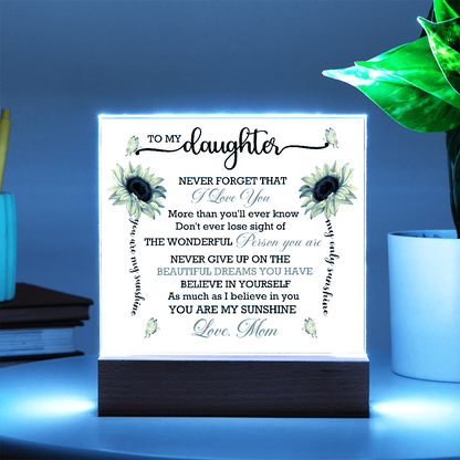To My Daughter - Love Mom - Acrylic Square Plaque Gift Set