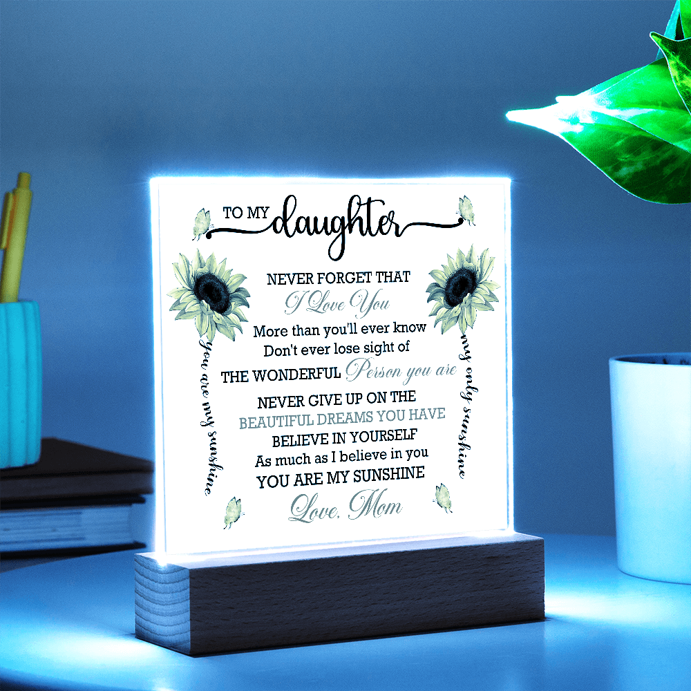 To My Daughter - Love Mom - Acrylic Square Plaque Gift Set