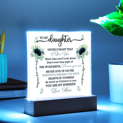 To My Daughter - Love Mom - Acrylic Square Plaque Gift Set