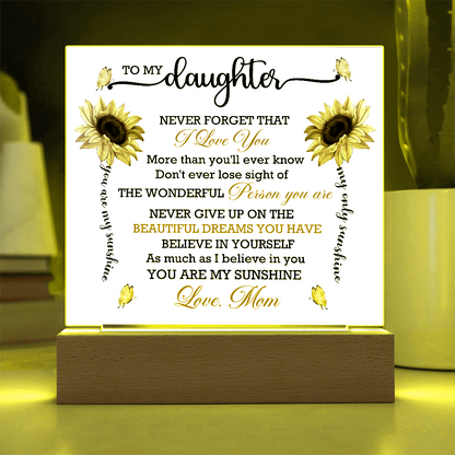 To My Daughter - Love Mom - Acrylic Square Plaque Gift Set
