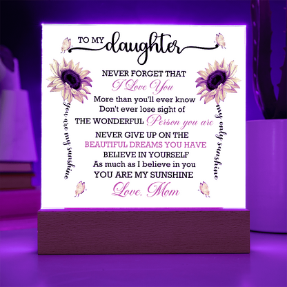 To My Daughter - Love Mom - Acrylic Square Plaque Gift Set