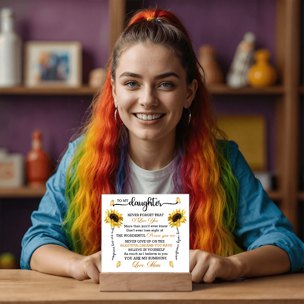 To My Daughter - Love Mom - Acrylic Square Plaque Gift Set