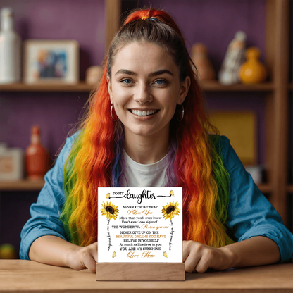 To My Daughter - Love Mom - Acrylic Square Plaque Gift Set